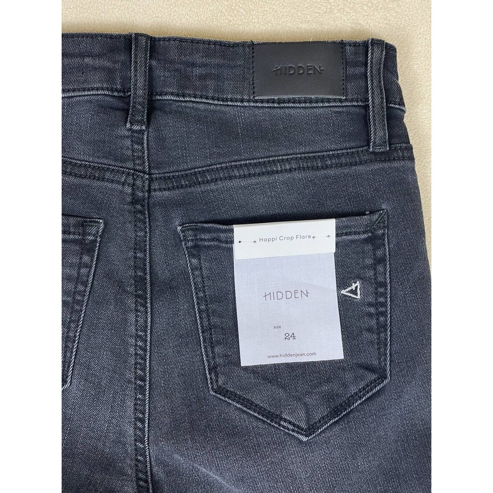 Hidden Happi Crop Flare Jeans Womens 24 Black Button Fly Pockets NWT - Picture 12 of 14